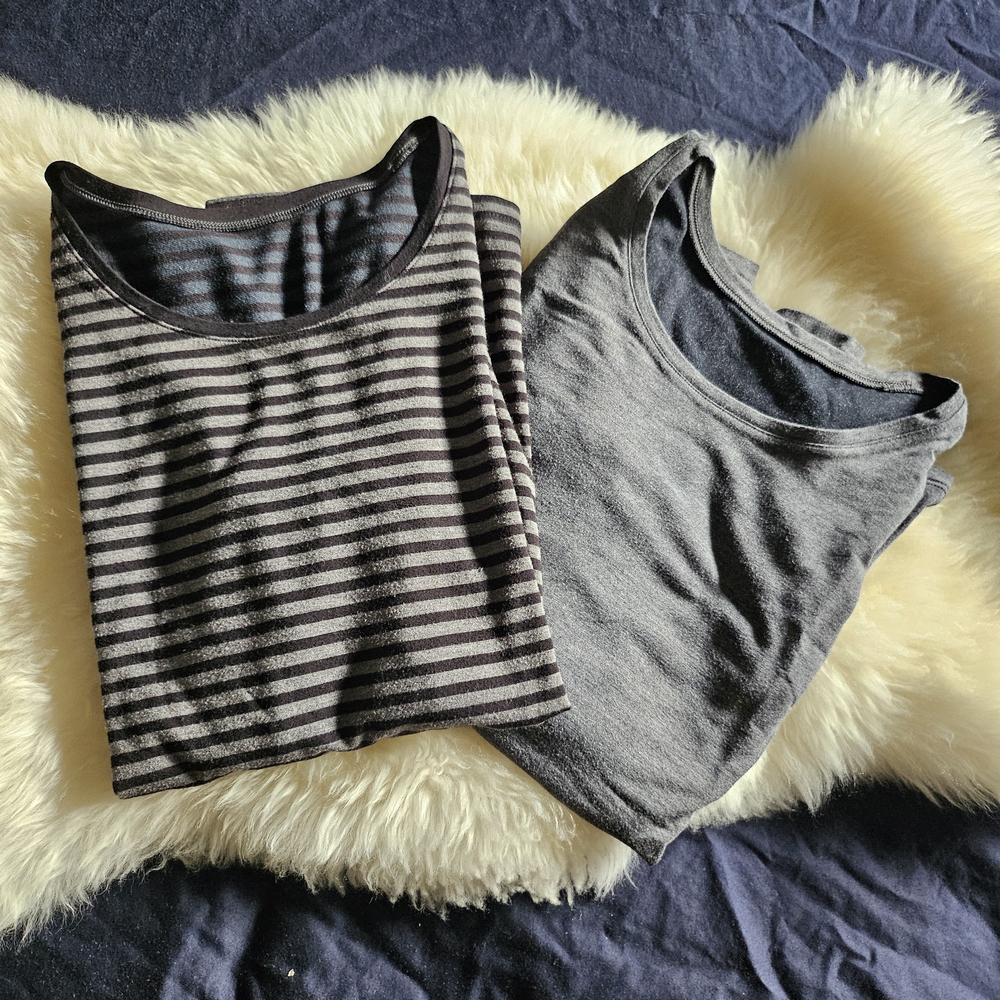 Uniqlo Heat Tech Striped and Solid Gray T-Shirts
